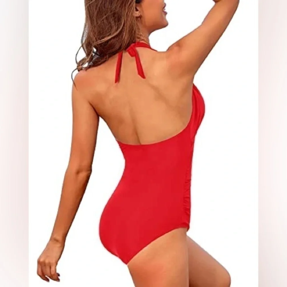 Cupshe Keep Secrets l Retro High Neck Keyhole Tummy Control Red Halter NWOT